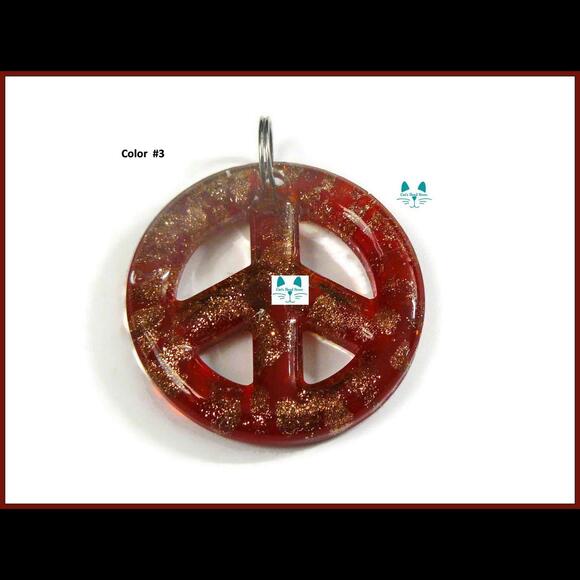 Large Colorful Glitter Lamp-Work Peace Sign Pendant - Picture 5 of 9